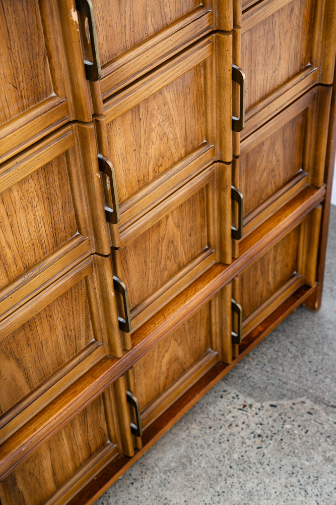 Mid Century Modern Highboy Dresser Bassett furniture 4 Drawer Chest Brass Mcm - Image 5