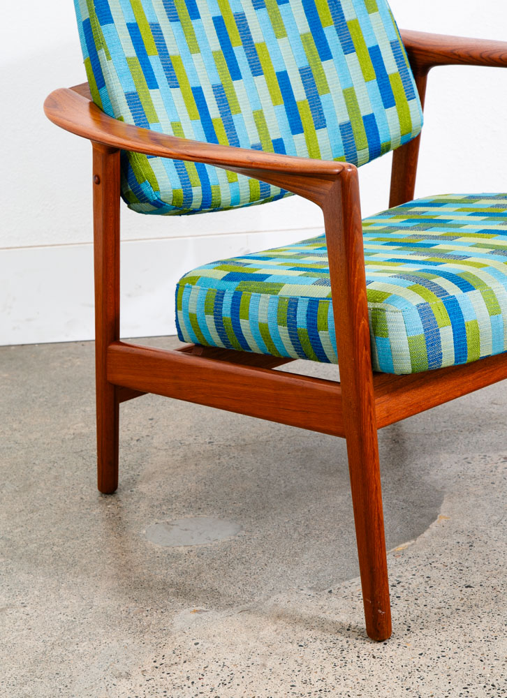 Mid Century Danish Modern Lounge Chair Folke Ohlsson Dux Sweden Teak Blue Green - Image 11