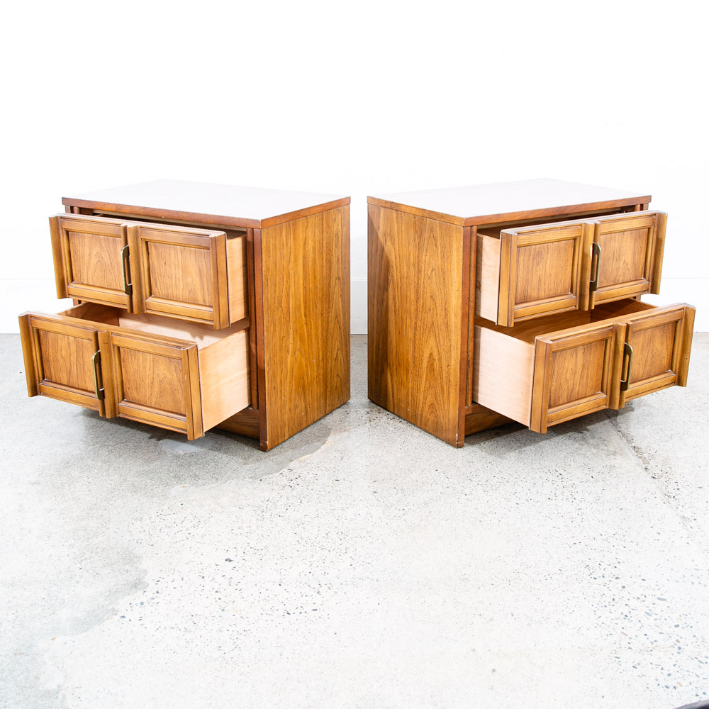 Mid Century Modern Nightstands End Table Set Side Bassett Brass 2 Drawers Mcm - Image 4