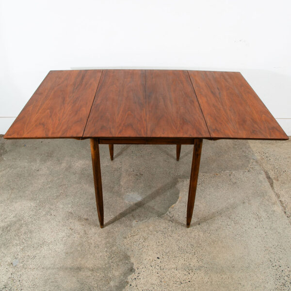 Mid Century Modern Dining Table Drop Leaf Walnut Restored Extension Expanding - Image 4