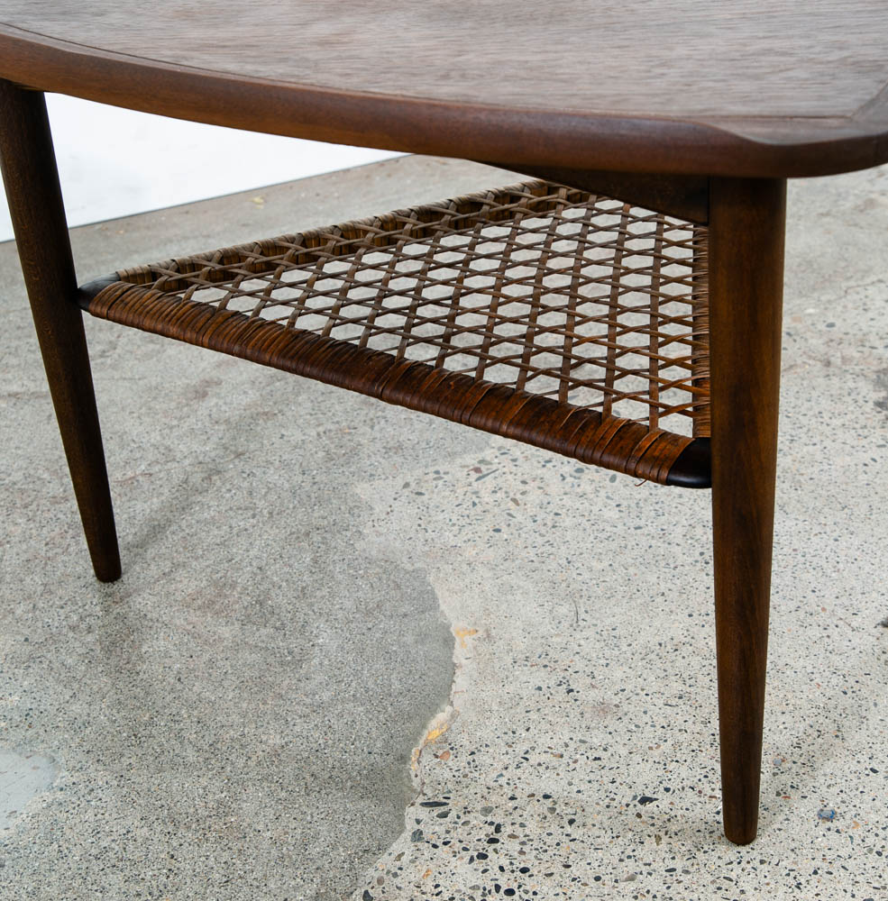 Mid Century Danish Modern Side Table Guitar Pick Poul Jensen Selig Cane Shelf NM - Image 8