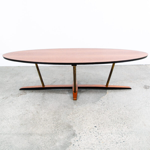 Mid Century Danish Modern Coffee Table Teak Oval Oak Refinished Surfboard Mcm - Image 4