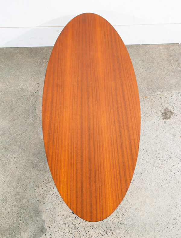 Mid Century Danish Modern Coffee Table Teak Oval Oak Refinished Surfboard Mcm - Image 5