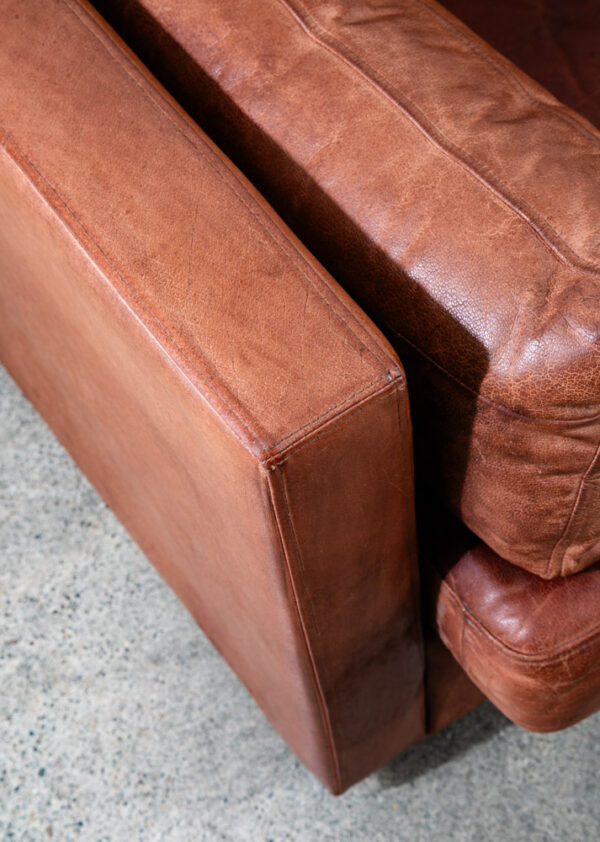 Mid Century Danish Modern Sofa Settee 2 Seater Cubist Brown Leather Denmark Mcm - Image 7
