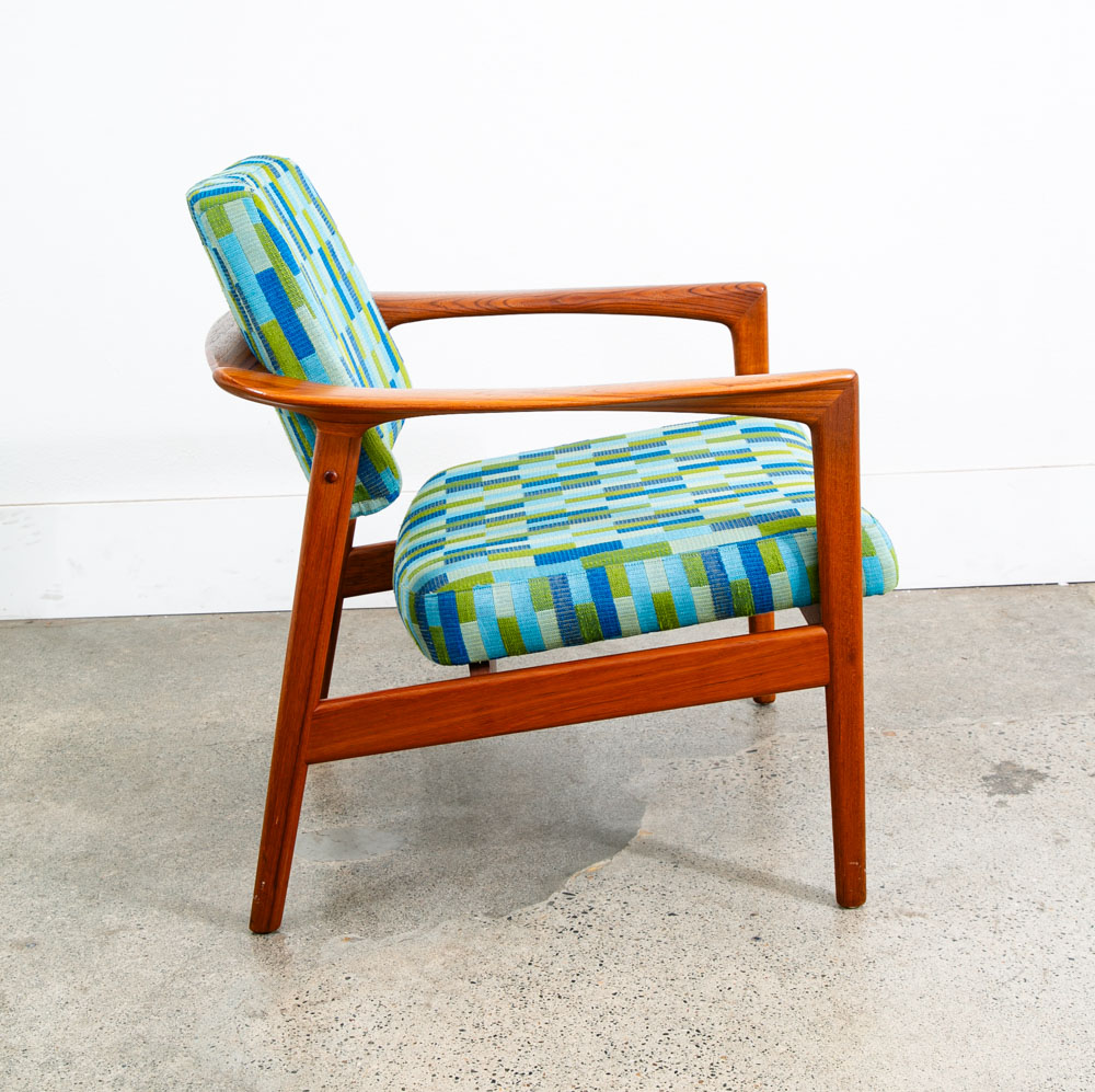 Mid Century Danish Modern Lounge Chair Folke Ohlsson Dux Sweden Teak Blue Green - Image 3