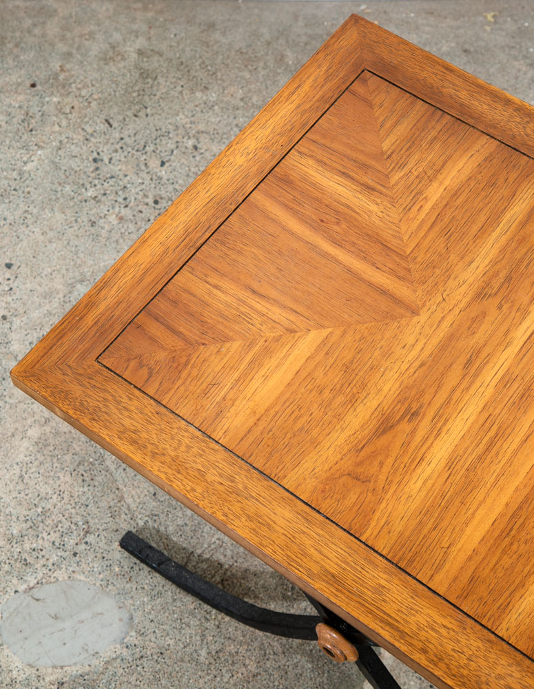 Mid Century Modern End Table Side Oak Wood Iron Metal X Base Drexel Cocktail Low - Image 7