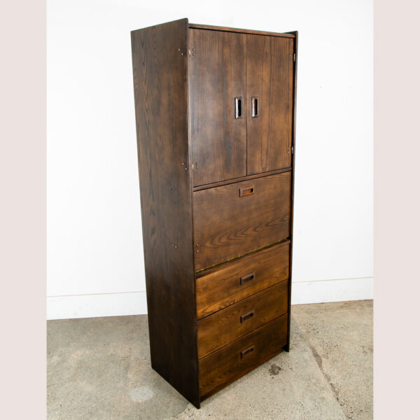 Mid Century Danish Modern Bookshelf Cabinet Oak Doors Drop Down Desk Compact Mcm