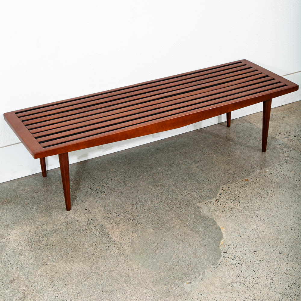 Mid Century Modern Slat Bench Coffee Table American Vintage Brown Wood Restored