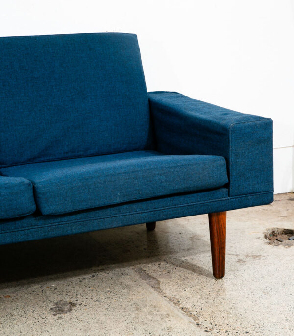 Mid Century Danish Modern Sofa Couch Solid Rosewood 4 Seater Navy Blue Vintage - Image 8