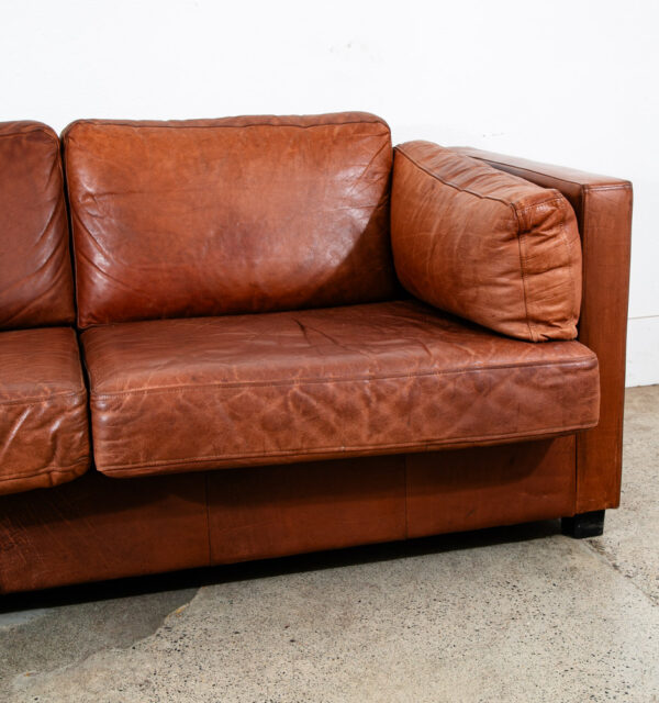 Mid Century Danish Modern Sofa Settee 2 Seater Cubist Brown Leather Denmark Mcm - Image 6