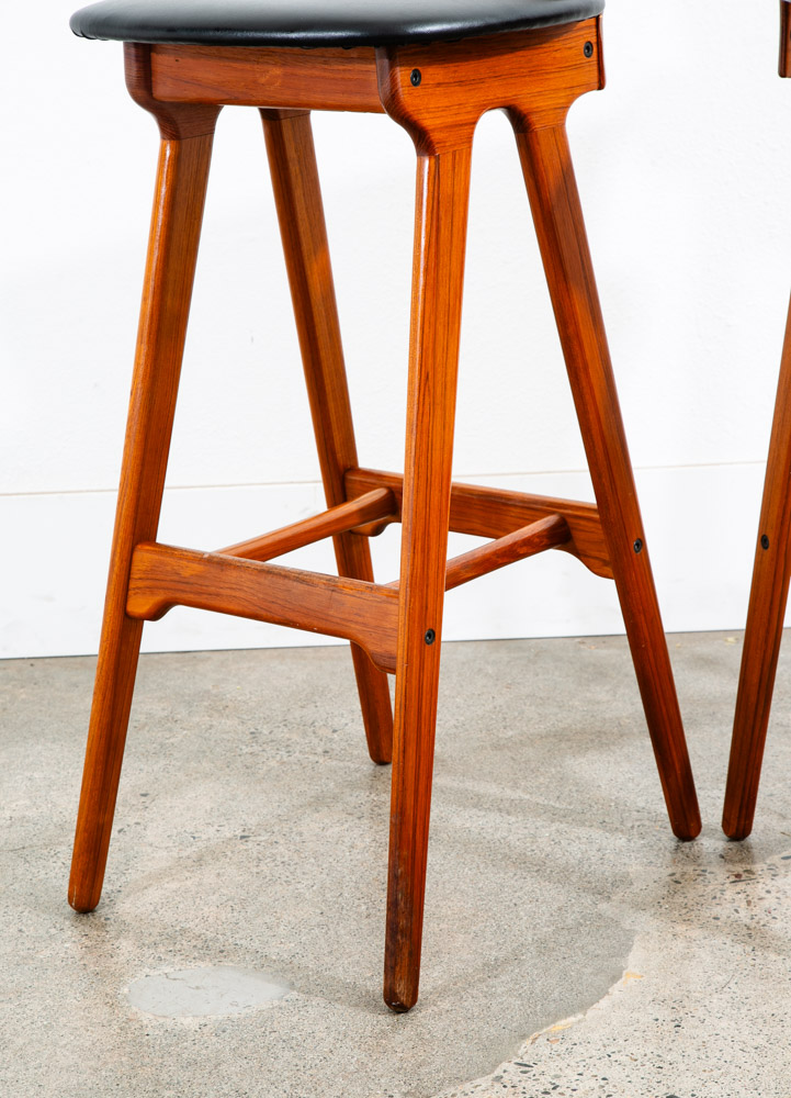 Mid Century Modern Bar Stools Set 2 Black Erik Buch Solid Teak Christiansens Mcm - Image 10