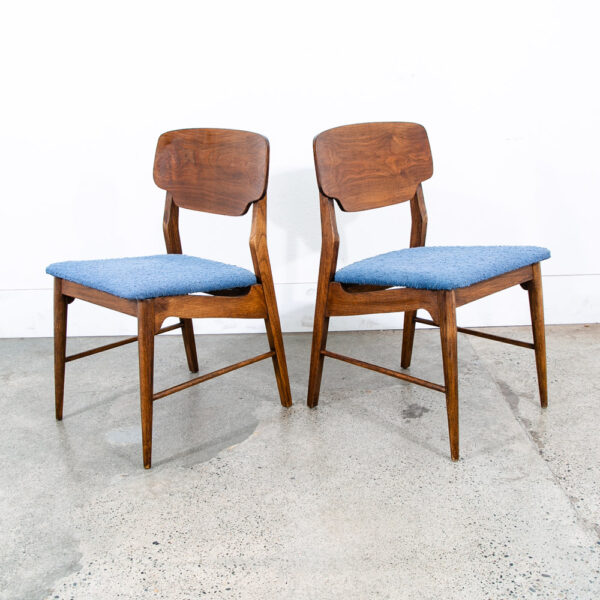Mid Century Modern Dining Chairs 4 Blue Walnut Vintage American Armchair Captain - Image 7