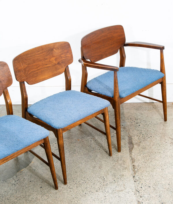Mid Century Modern Dining Chairs 4 Blue Walnut Vintage American Armchair Captain - Image 3
