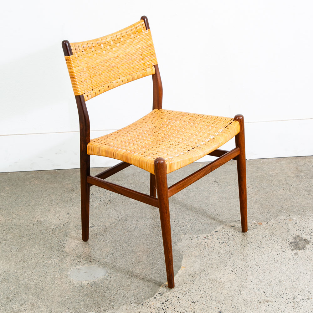 Mid Century Danish Modern Dining Chair Side Cane Wrapped High Back Vintage Teak