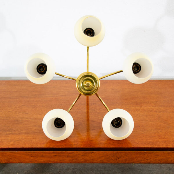 Mid Century Modern Chandelier Light Lamp Brass Glass 5 light Ceiling Fog & Morup - Image 9