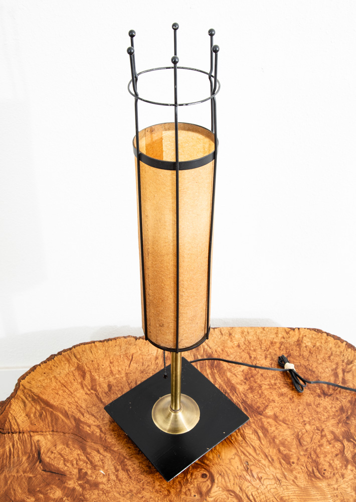 Mid Century Modern Lamp Table Light lighting Black Brass Round Gold Brutalist - Image 4