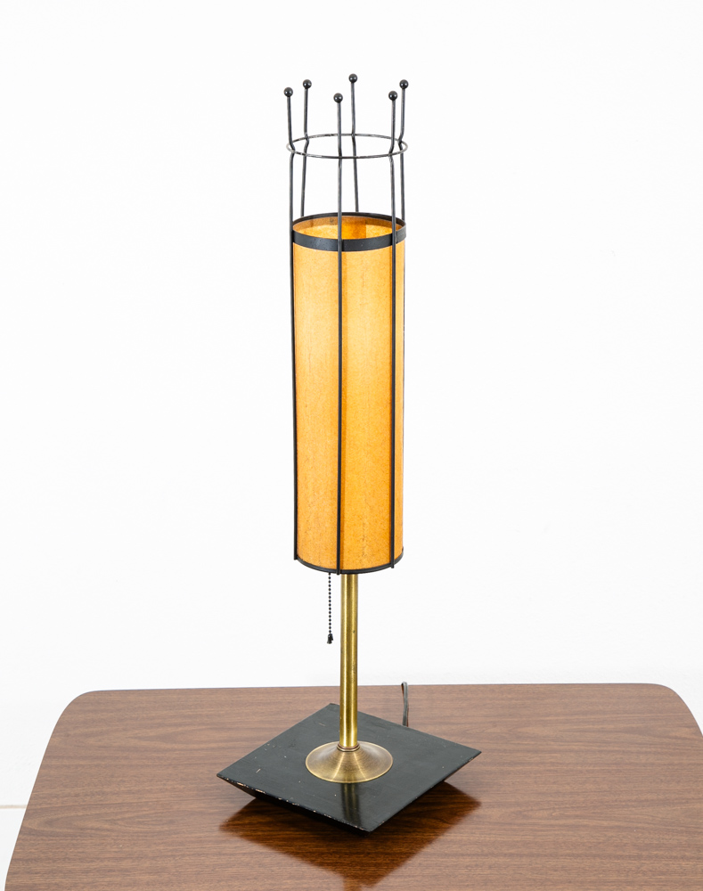 Mid Century Modern Lamp Table Light lighting Black Brass Round Gold Brutalist - Image 2