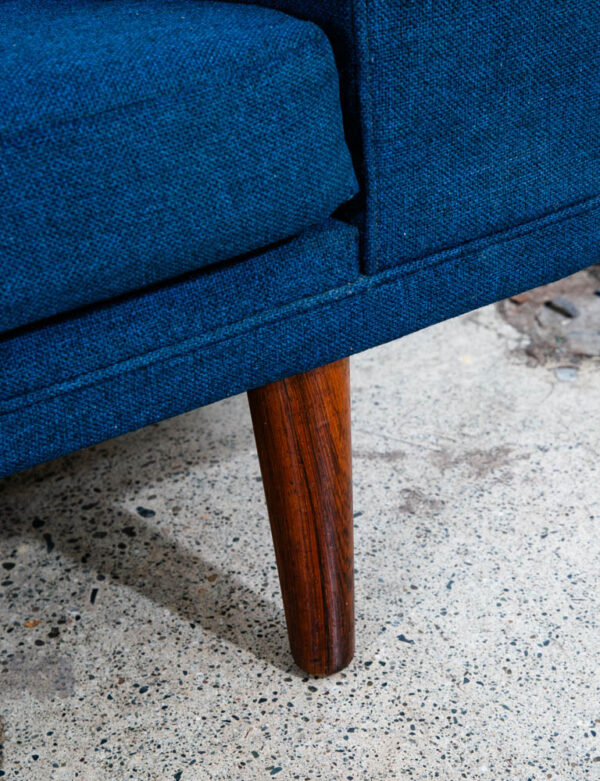 Mid Century Danish Modern Sofa Couch Solid Rosewood 4 Seater Navy Blue Vintage - Image 11