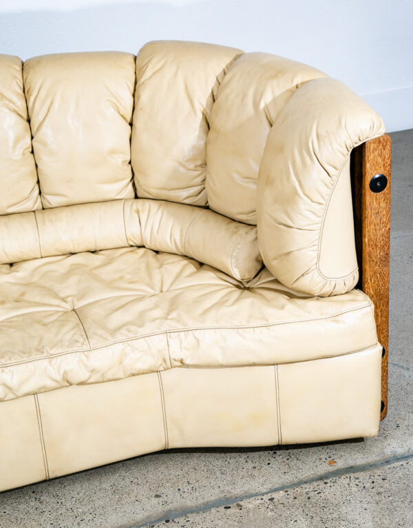 Mid Century Modern Sofa Couch 3 Seater Pacific Green Leather Natural Tan Wood VG - Image 6