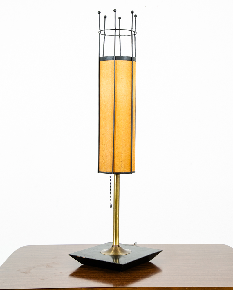 Mid Century Modern Lamp Table Light lighting Black Brass Round Gold Brutalist - Image 3