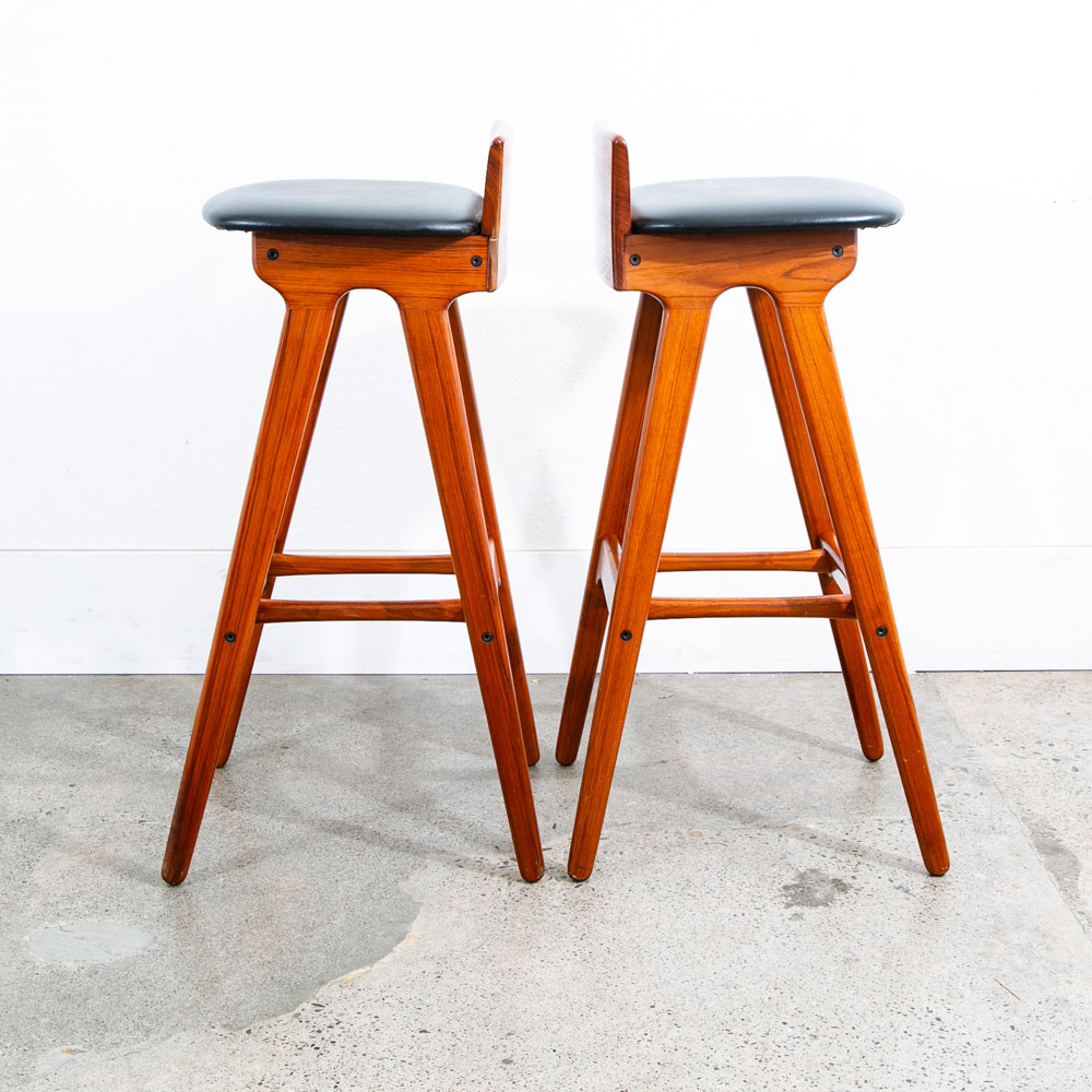 Mid Century Modern Bar Stools Set 2 Black Erik Buch Solid Teak Christiansens Mcm - Image 2