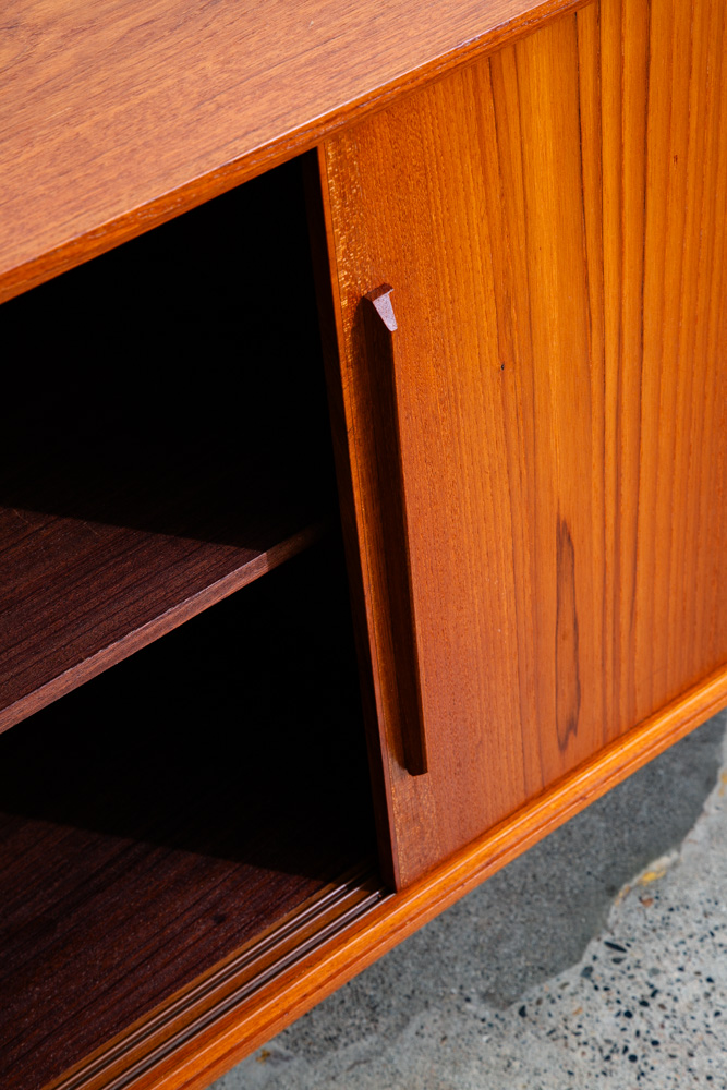 Mid Century Danish Modern Credenza Sideboard Teak Drawer 3 Doors Denmark Sliding - Image 11