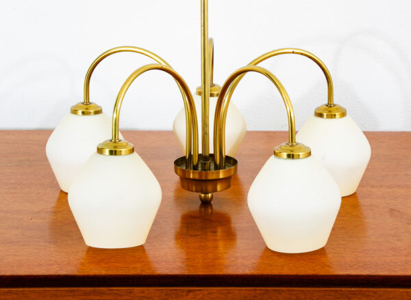 Mid Century Modern Chandelier Light Lamp Brass Glass 5 light Ceiling Fog & Morup - Image 3