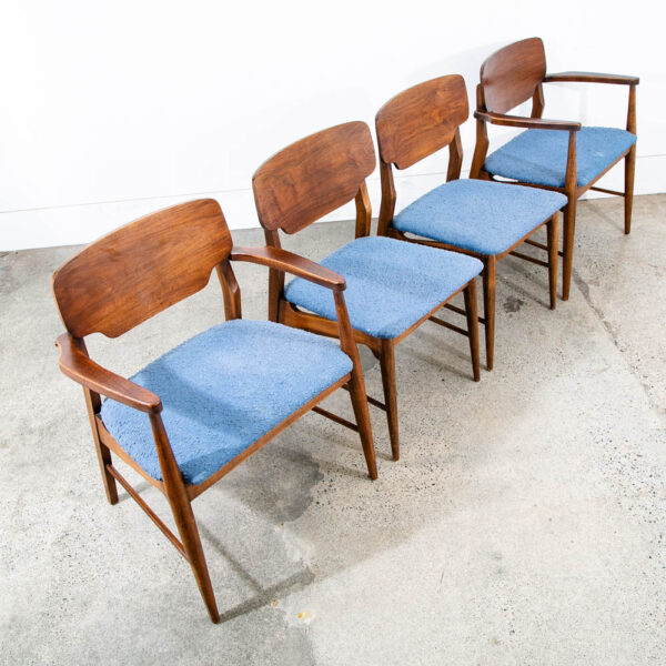 Mid Century Modern Dining Chairs 4 Blue Walnut Vintage American Armchair Captain