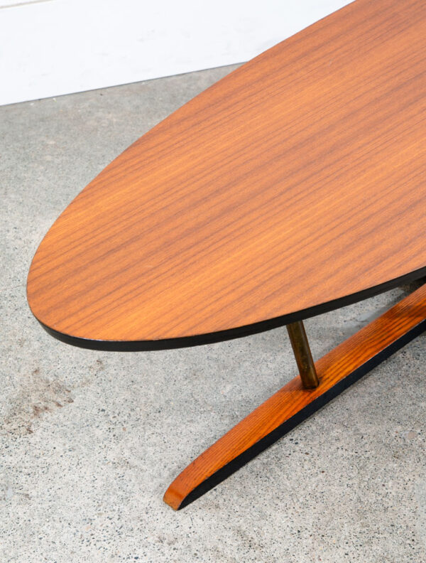 Mid Century Danish Modern Coffee Table Teak Oval Oak Refinished Surfboard Mcm - Image 12