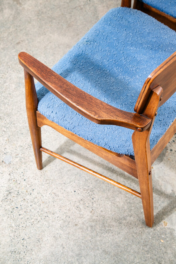 Mid Century Modern Dining Chairs 4 Blue Walnut Vintage American Armchair Captain - Image 12