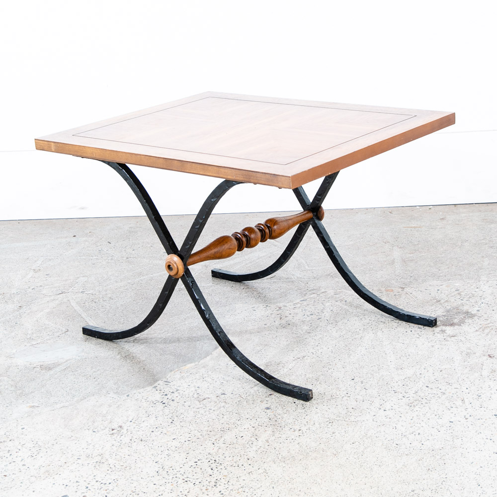 Mid Century Modern End Table Side Oak Wood Iron Metal X Base Drexel Cocktail Low - Image 9