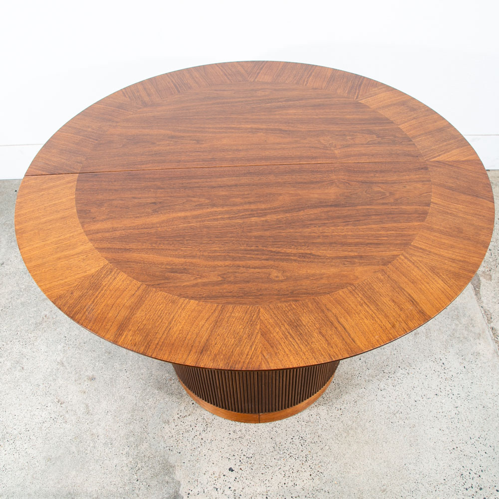 Mid Century Modern Dining Table Pedestal Walnut Round Restored Circular Mcm - Image 12