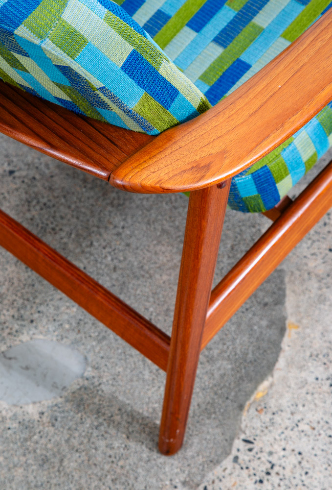 Mid Century Danish Modern Lounge Chair Folke Ohlsson Dux Sweden Teak Blue Green - Image 12