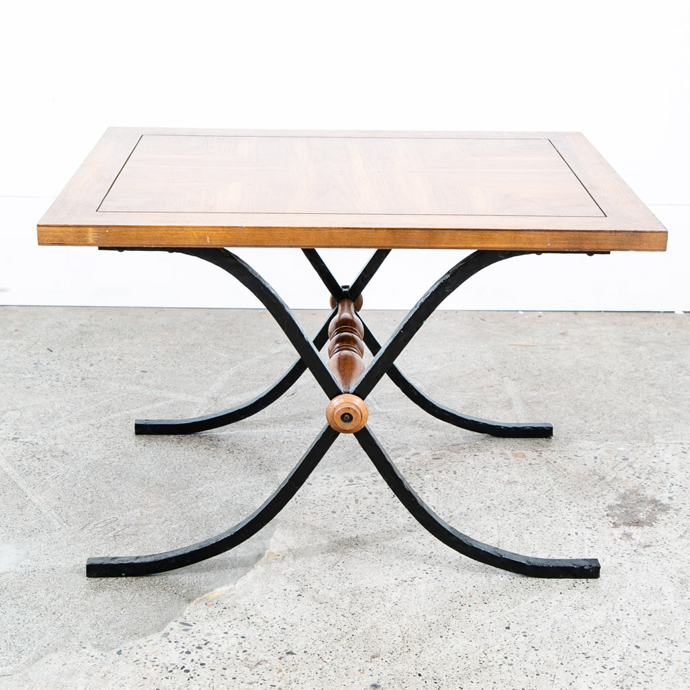 Mid Century Modern End Table Side Oak Wood Iron Metal X Base Drexel Cocktail Low - Image 4