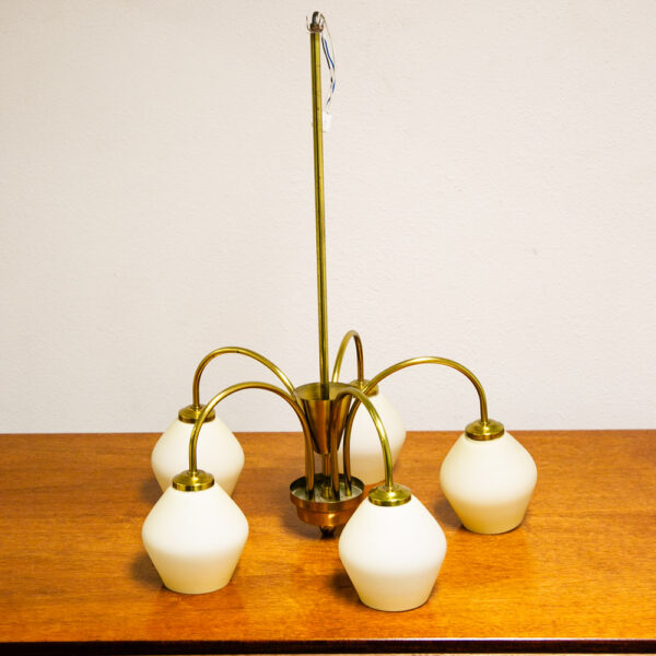 Mid Century Modern Chandelier Light Lamp Brass Glass 5 light Ceiling Fog & Morup - Image 7