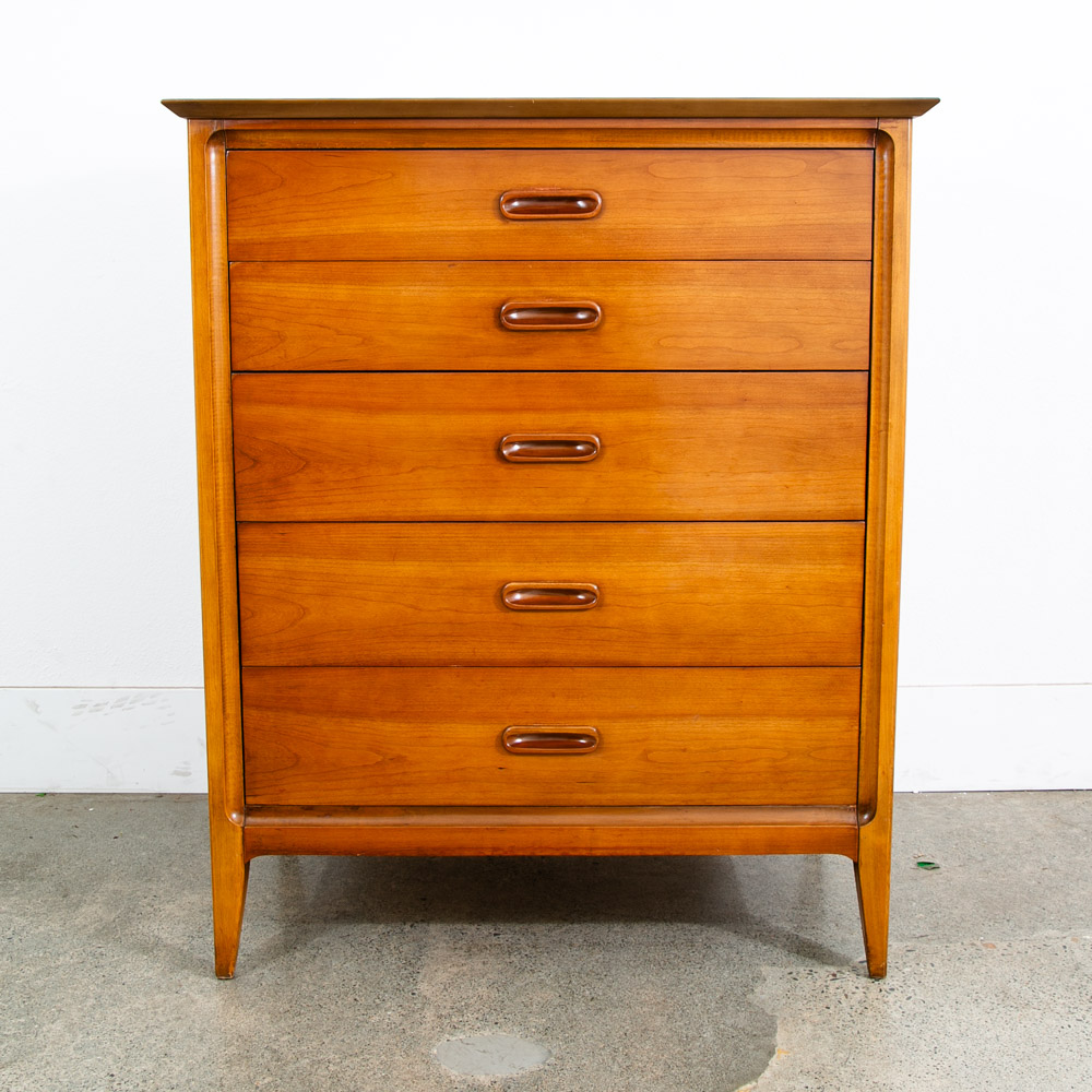 Mid Century Modern Highboy Dresser Dixie 5 Drawer Vintage Walnut Danish Drexel - Image 2