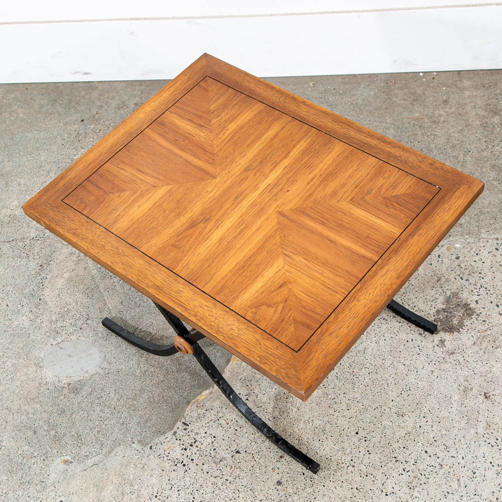 Mid Century Modern End Table Side Oak Wood Iron Metal X Base Drexel Cocktail Low - Image 6