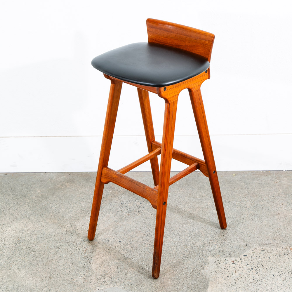 Mid Century Modern Bar Stools Set 2 Black Erik Buch Solid Teak Christiansens Mcm - Image 8