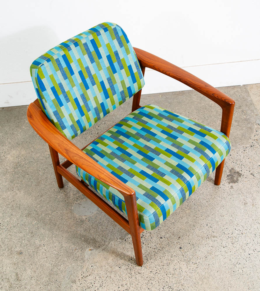 Mid Century Danish Modern Lounge Chair Folke Ohlsson Dux Sweden Teak Blue Green - Image 7