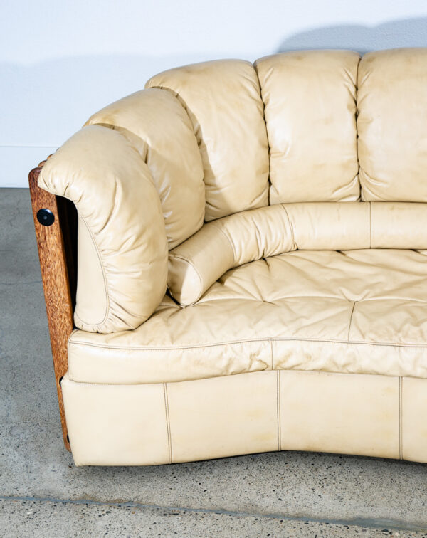 Mid Century Modern Sofa Couch 3 Seater Pacific Green Leather Natural Tan Wood VG - Image 5