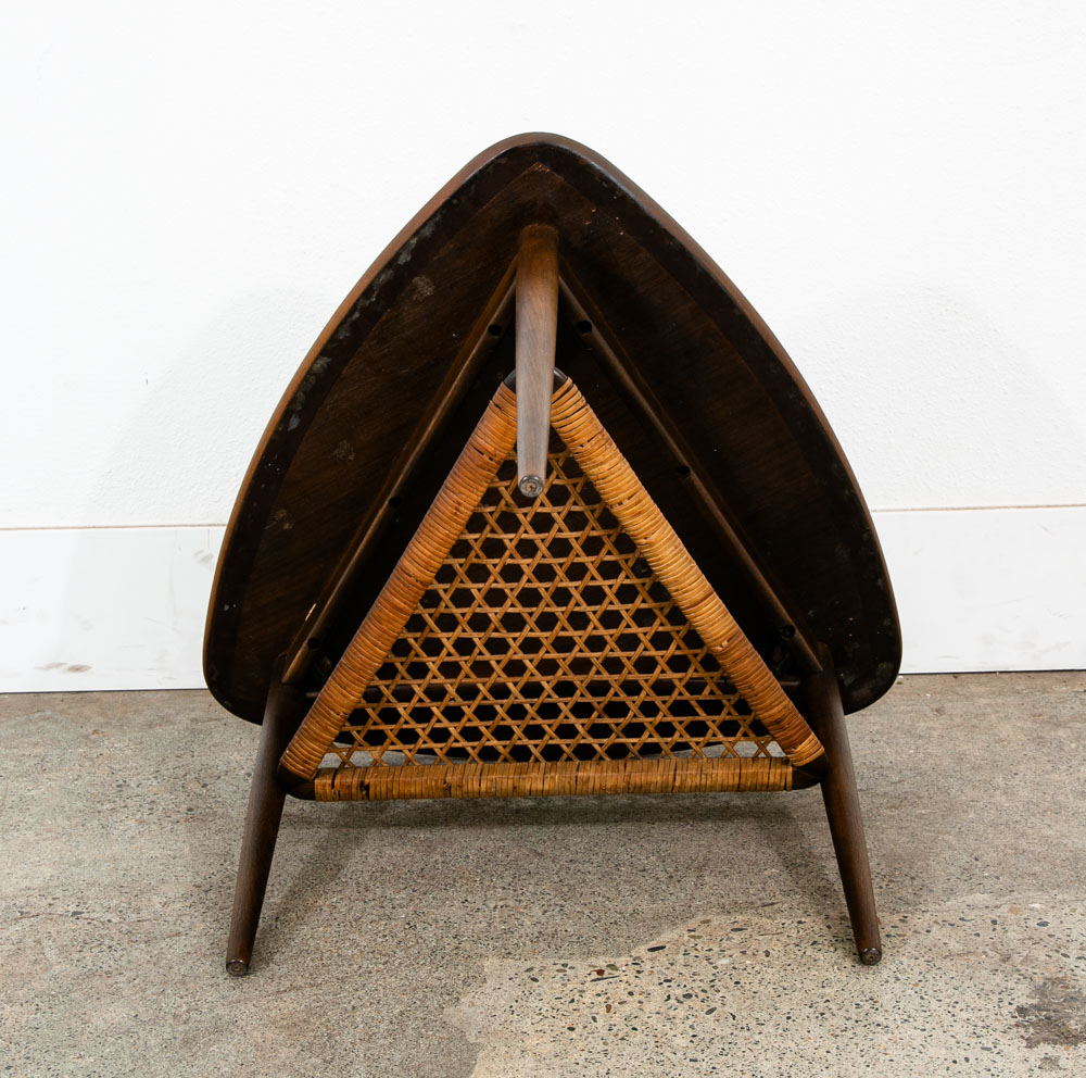 Mid Century Danish Modern Side Table Guitar Pick Poul Jensen Selig Cane Shelf NM - Image 5