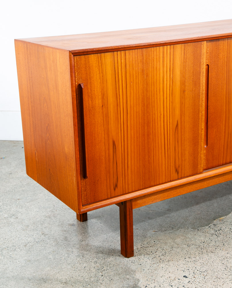 Mid Century Danish Modern Credenza Sideboard Teak Drawer 3 Doors Denmark Sliding - Image 9
