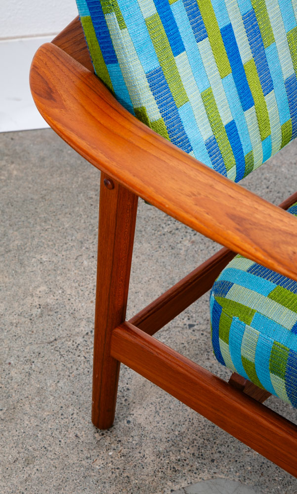 Mid Century Danish Modern Lounge Chair Folke Ohlsson Dux Sweden Teak Blue Green - Image 9