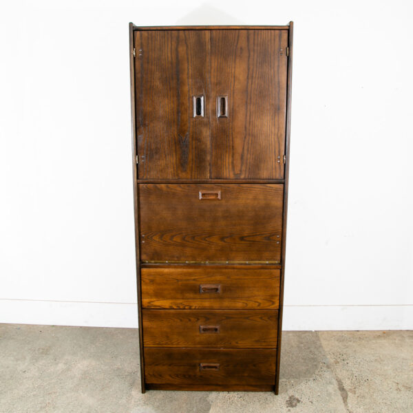 Mid Century Danish Modern Bookshelf Cabinet Oak Doors Drop Down Desk Compact Mcm - Image 2