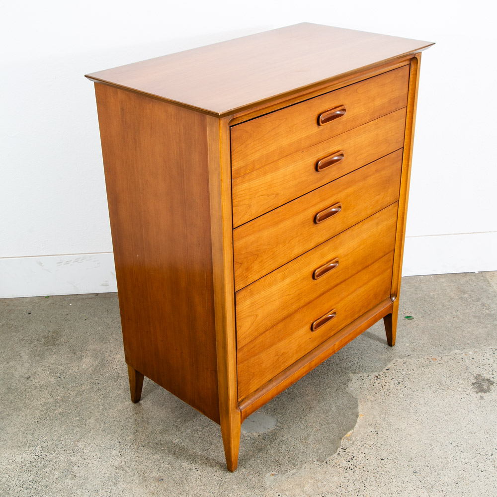 Mid Century Modern Highboy Dresser Dixie 5 Drawer Vintage Walnut Danish Drexel - Image 6
