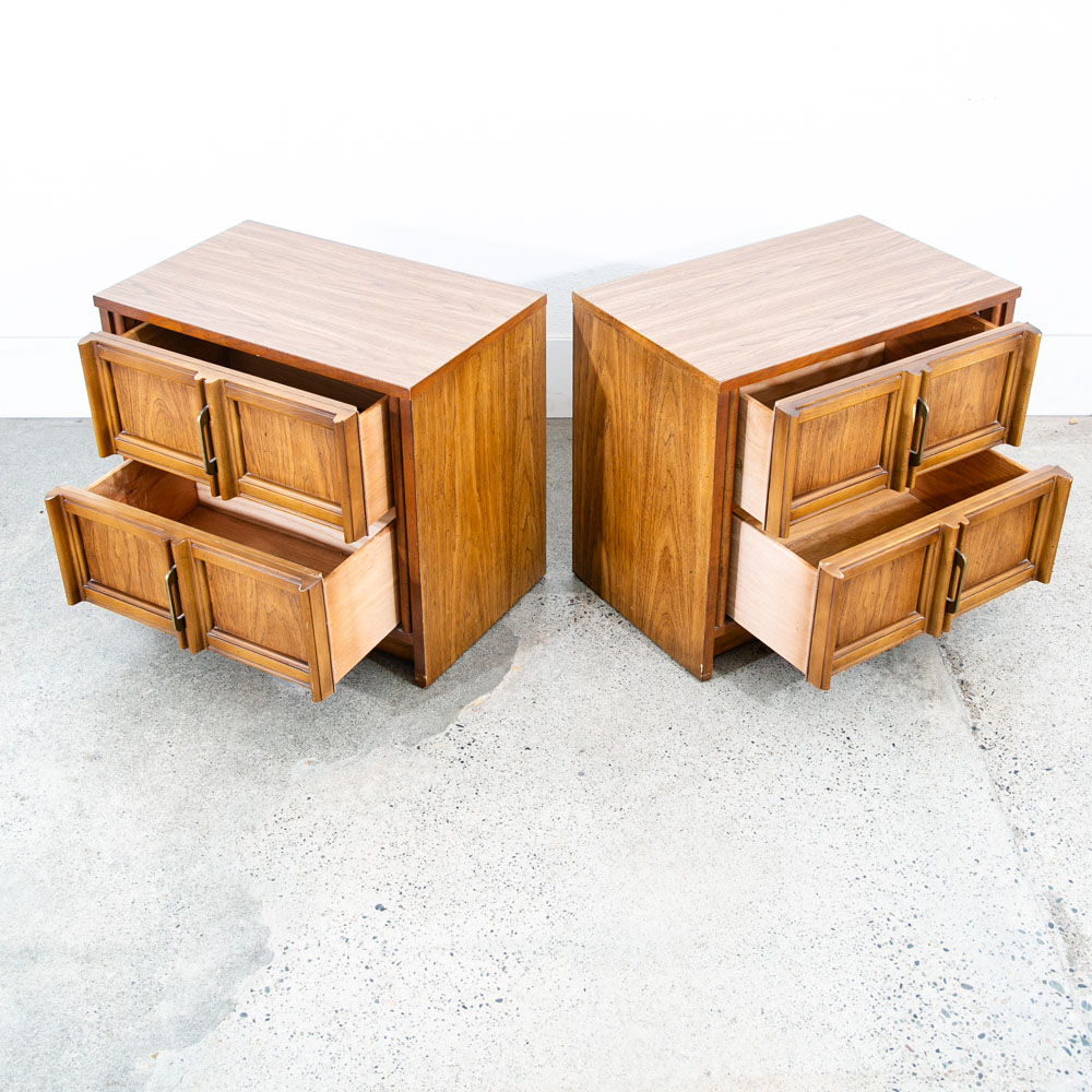 Mid Century Modern Nightstands End Table Set Side Bassett Brass 2 Drawers Mcm - Image 7