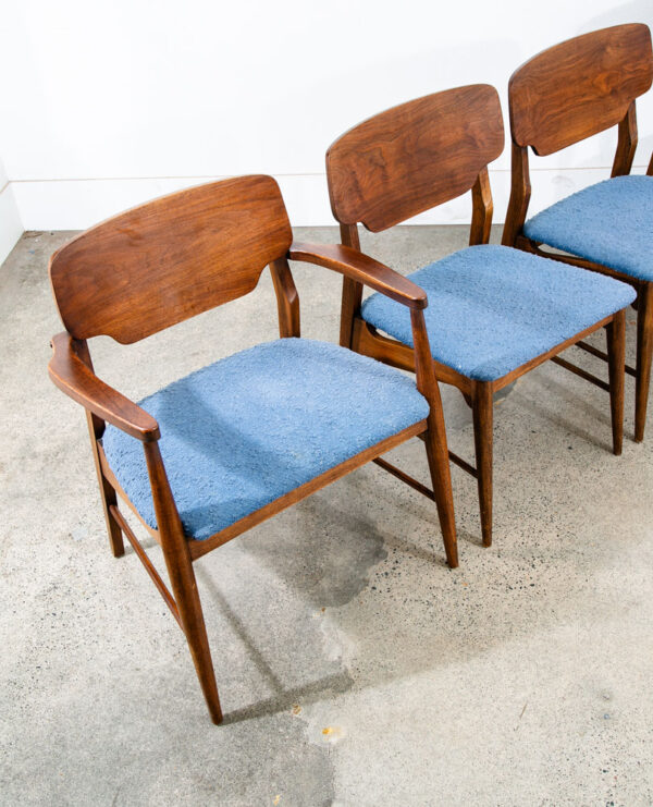 Mid Century Modern Dining Chairs 4 Blue Walnut Vintage American Armchair Captain - Image 5