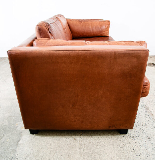 Mid Century Danish Modern Sofa Settee 2 Seater Cubist Brown Leather Denmark Mcm - Image 9