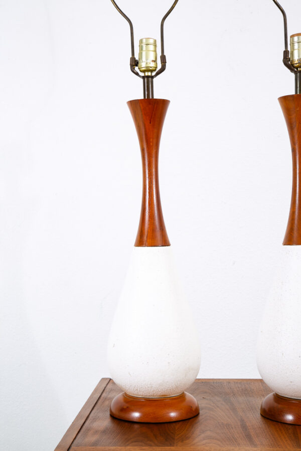 Mid Century Modern Lamp Set Table Light lighting Ceramic Brown White Working Mcm - Image 4