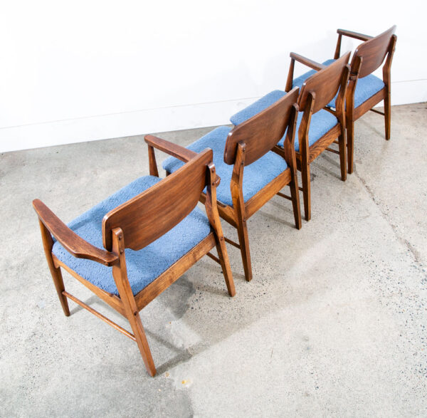 Mid Century Modern Dining Chairs 4 Blue Walnut Vintage American Armchair Captain - Image 11